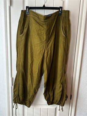 Anthropologie Olive Green Textured Drawstring Jogger Parachute Pants XL